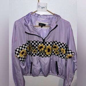 Rue21 lilac purple with sunflowers windbreaker-slight cropped